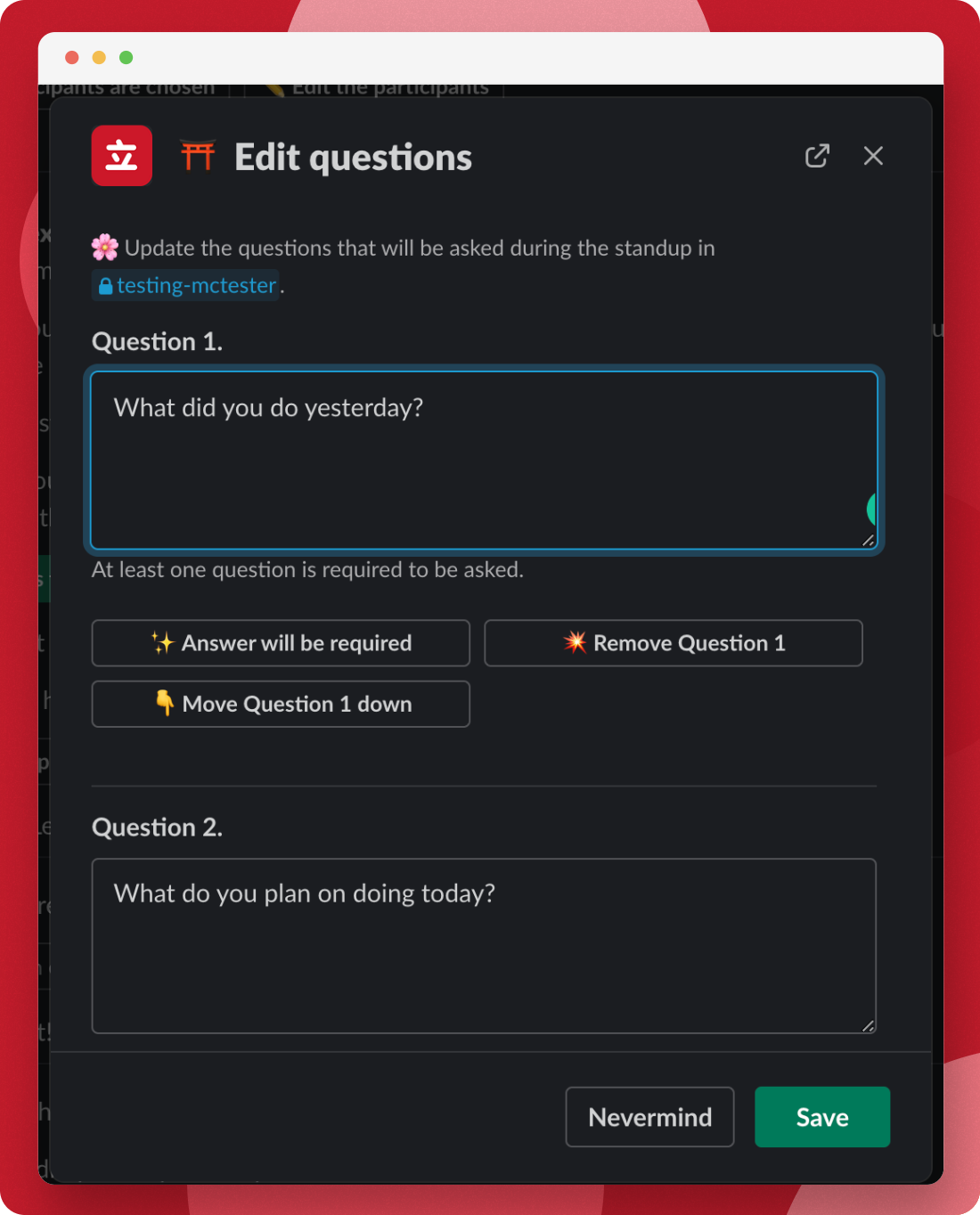 Screenshot of Edit Questions