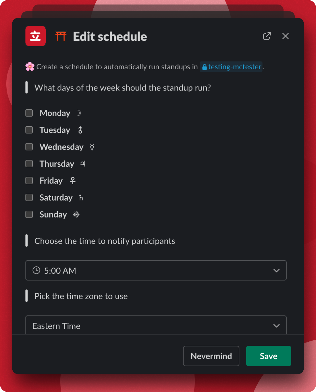 Screenshot of Edit Schedules